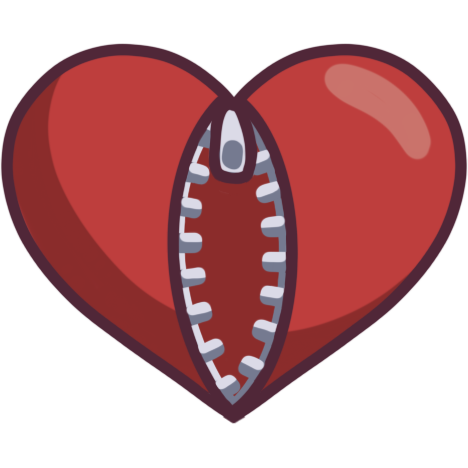 A heart with an open zipper up the middle.